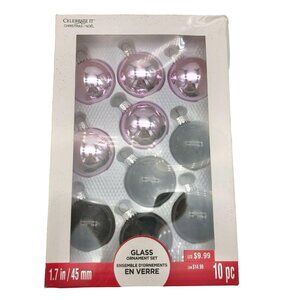 10 Pc Celebrate It! Christmas Glass Ornament Set 1.7 In / 45 Mm Pink & Black